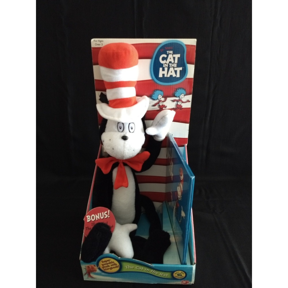 Dr. Seuss Cat in the Hat Poseable Plush & Illustrated Book 2003 Movie NOS NEW